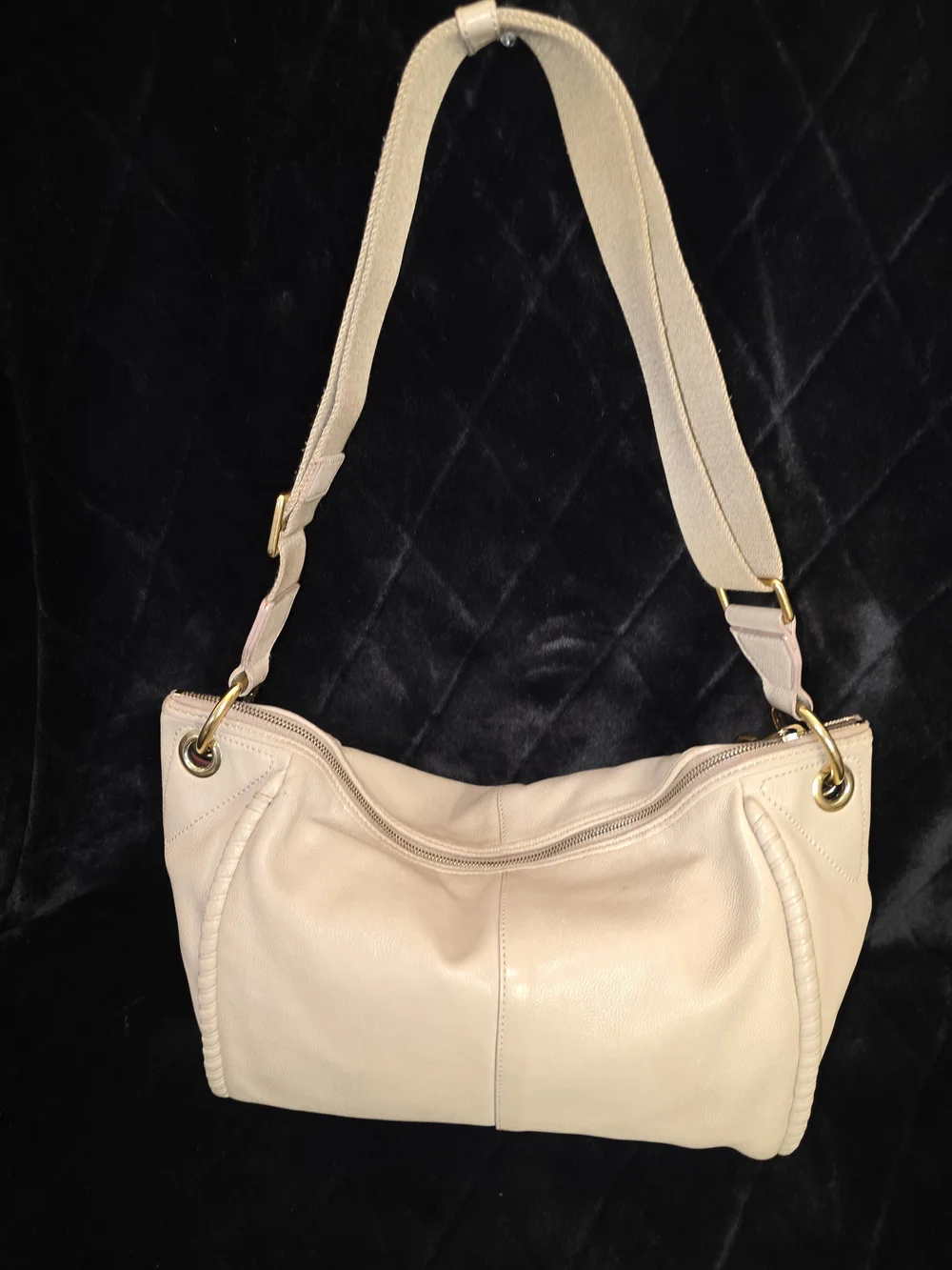 Bally Gray/Taupe Leather Shoulder Bag with Gold-Tone Hardware